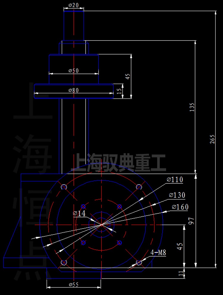 丝杆升降机SWLD2.5-2A-I螺母升降型安装尺寸CAD图纸