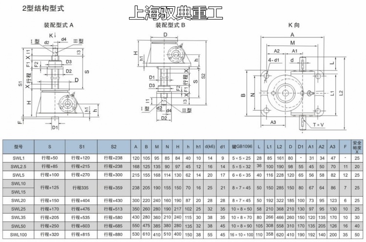 2型丝杆升降机丝杆行程与丝杆总长的关系